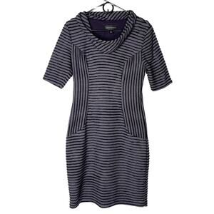 Gray Striped Cowl Neck Dress 10 Futuristic Minimalist Lagenlook Cyberpunk Rave‎